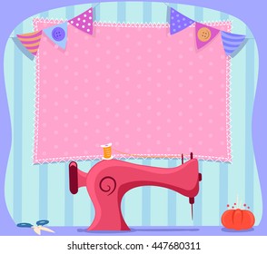 Banner Illustration Featuring Pink Sewing Machine Stock Vector (Royalty ...