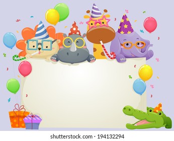 Banner Illustration Featuring Safari Animals Wearing Party Hats