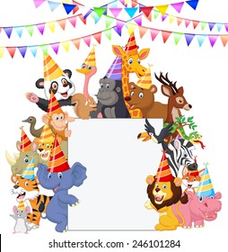 Banner Illustration Featuring Safari Animals Wearing Party Hats