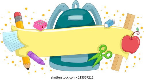 Banner Illustration Featuring a Schoolbag Surrounded by School Supplies