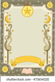 Banner Illustration Featuring a Tarot Card Decorated with Moons and Stars