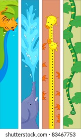 Banner-Illustration mit einem Tiger, einem Elephanten, Giraffen und einer Schlange
