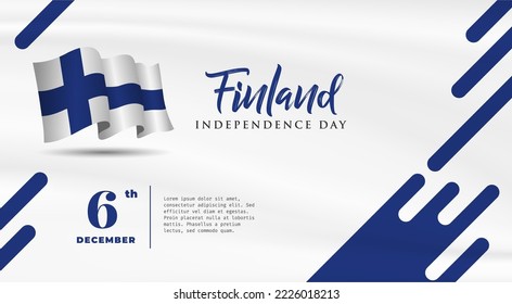 Banner illustration of Finland independence day celebration with text space. Waving flag and hands clenched. Vector illustration.