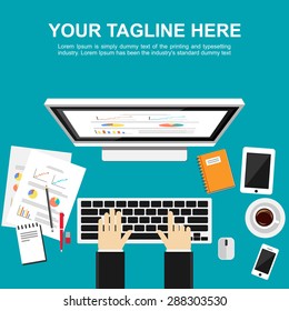 Banner illustration. Flat design illustration concepts for monitoring, analysis, working, management, finance, working, business, development team, programming.