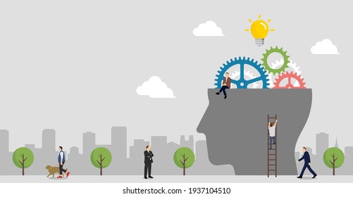 Banner Illustration of gear as a metaphor for the human brain ( Business , AI and inspiration )