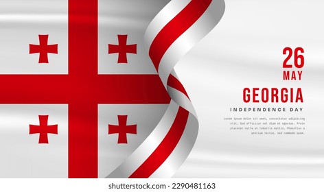 Ilustración de la celebración del Día de la Independencia de Georgia con espacio de texto. Bandera ondeando y las manos apretadas. Ilustración vectorial.