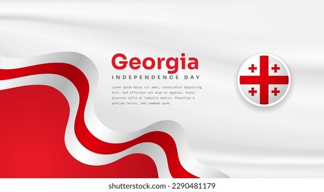 Banner illustration of Georgia independence day celebration with text space. Waving flag and hands clenched. Vector illustration.