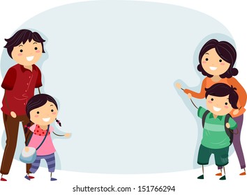 Banner Illustration Of A Happy Stickman Family 