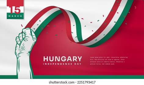 Banner illustration of Hungary independence day celebration with text space. Vector illustration.