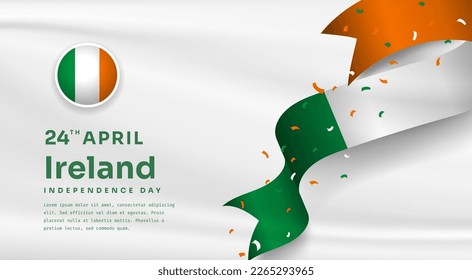 Banner illustration of Ireland independence day celebration with text space. Waving flag and hands clenched. Vector illustration.