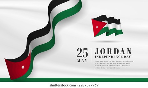 Banner illustration of Jordan independence day celebration with text space. Waving flag and hands clenched. Vector illustration.