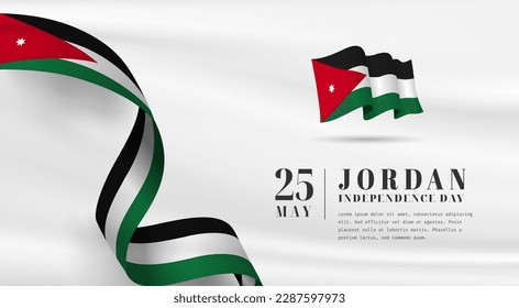 Banner illustration of Jordan independence day celebration with text space. Waving flag and hands clenched. Vector illustration.
