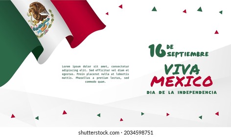 Banner illustration of Mexico independence day celebration. Translation: September 16, Long live Mexico, Independence Day! Waving flag and hands clenched. Vector illustration.