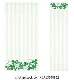 Banner illustration with multiple clovers and horizontal stripes in the background. 
