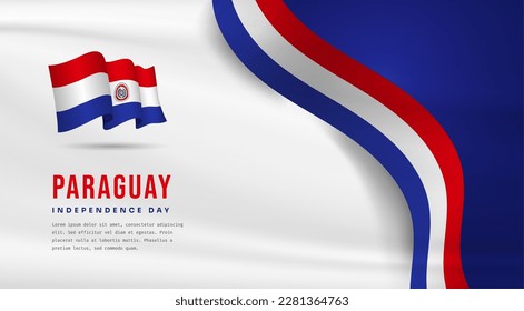 Banner illustration of Paraguay independence day celebration with text space. Waving flag and hands clenched. Vector illustration.