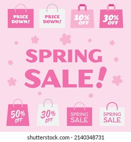 Banner illustration of the pink paper bag of the spring sale