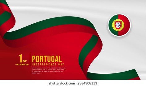 Ilustración de la celebración del Día de la Independencia de Portugal con espacio de texto. Bandera ondeando y las manos apretadas. Ilustración vectorial.