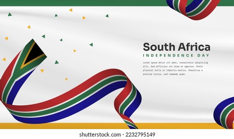 Banner illustration of South Africa independence day celebration with text space. Waving flag and hands clenched. Vector illustration.