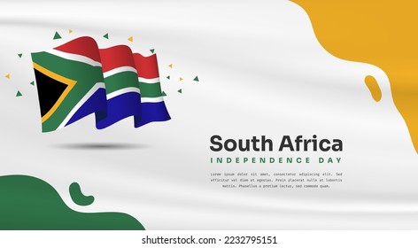 Banner illustration of South Africa independence day celebration with text space. Waving flag and hands clenched. Vector illustration.