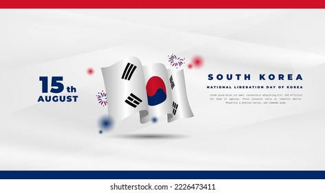 Banner illustration of South Korea independence day celebration with text space. Waving flag and hands clenched. Vector illustration.