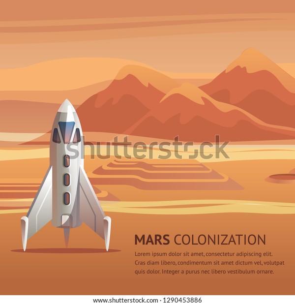 Banner Illustration Space Rocket On Surface Stock Vector Royalty