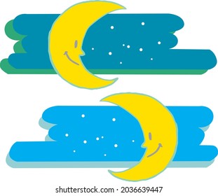 Banner illustration of the sun moon and night sky in a simple handwritten style