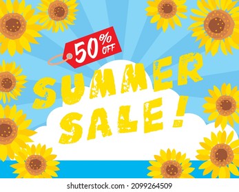 Banner illustration of the sunflower for the summer sale.
