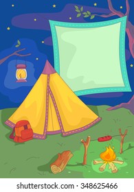 Banner Illustration of a Tent Facing an Open Fire