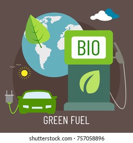 Banner with the image of the eco-machine and the planet earth. Vector illustration.