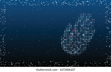 Banner with the image of a hand with the molecules of the virus. Coronovirus vector molecules - depicted by red dots. Vector illustration on blue background with stars