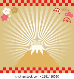 banner image for the mouse year with Mt. Fuji, the sun and the Japanese pattern in the background.