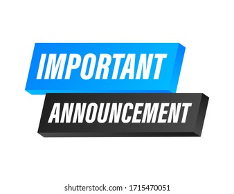 Banner With Important Announcement. Blue Important Announcement Sign Icon. Exclamation Danger Sign. Alert Icon. Vector Stock Illustration.