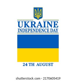 Banner for independence day of Ukraine, vector template with ukrainian flag and coat of arms. August 24. Happy Independence Day of Ukraine. National holiday.