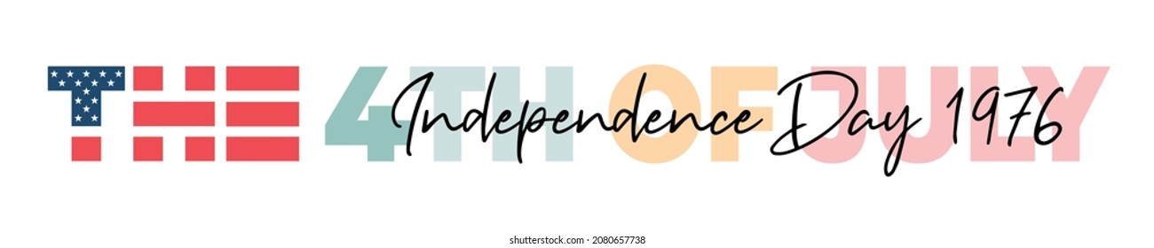 Banner of the Independence day of the usa 4th july. Vector card Happy independence day. Multicolored letters isolated on white background. Lettering poster with text and with a stylized flag.