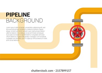 Banner of industrial gas pipes. Yellow pipeline with valves.