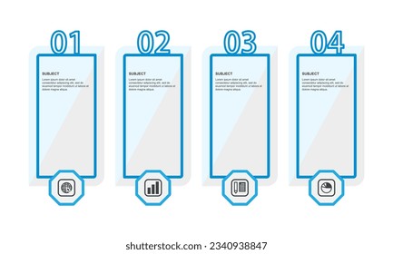 Banner Infografik Design Vorlage Schritte blau für Prozess oder Präsentation, lehren, Banner, Flussdiagramm, Arbeit, Büro, Ausbildung, Schule, Vortrag. Gute Arbeit