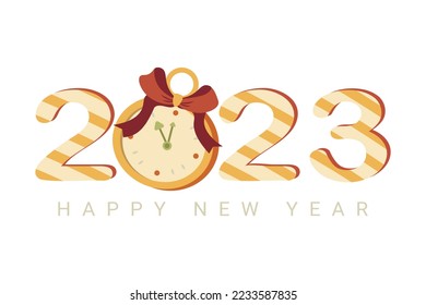 banner with inscription 2023 with happy new year clock