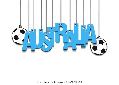 Banner the inscription Australia and ball hang on the ropes. Vector illustration