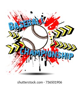 Banner the inscription baseball championship on the background abstract baseball ball from blots. Grunge style. Vector illustration