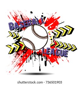 Banner the inscription baseball league on the background abstract baseball ball from blots. Grunge style. Vector illustration