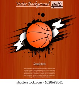 Banner the inscription basketball on the background abstract basketball ball from blots. Grunge style. Vector illustration