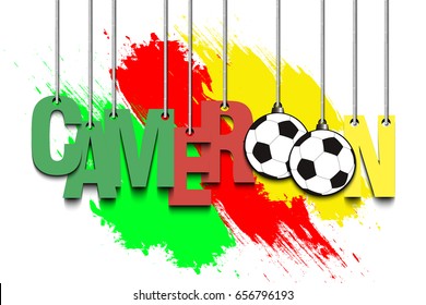 Banner the inscription Cameroon and ball hang on the ropes. Vector illustration