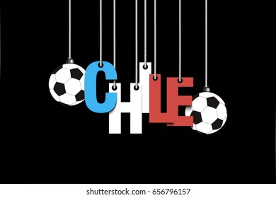 Banner the inscription Chile and ball hang on the ropes. Vector illustration