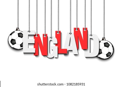 Banner the inscription England and ball hang on the ropes. Vector illustration
