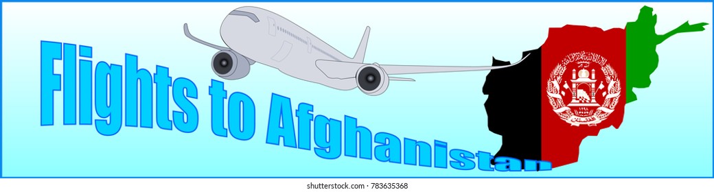 Banner with the inscription Flights to Afghanistan on a blue background