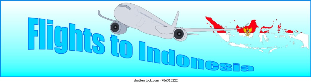 Banner with the inscription Flights to Indonesia on a blue background