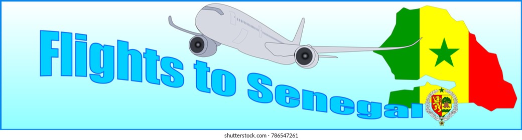 Banner with the inscription Flights to Senegal on a blue background