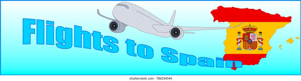 Banner with the inscription Flights to Spain on a blue background