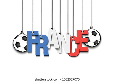 Banner the inscription France and ball hang on the ropes. Vector illustration