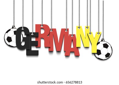 Banner the inscription Germany and ball hang on the ropes. Vector illustration